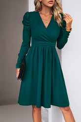 Solid Long Sleeve Ruched Bodycon Dress