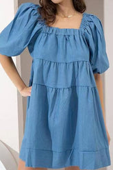 Fashion Casual Solid Split Joint Square Collar Princess Dresses