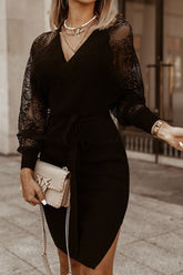 Fashion Street Solid Patchwork V Neck A Line Dresses