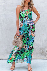 Fashion Bohemian Print Split Joint Spaghetti Strap A Line Dresses