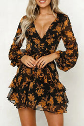 Fashion British Style Print Split Joint V Neck Princess Dresses