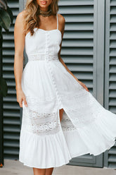 Fashion Casual Solid Split Joint Spaghetti Strap A Line Dresses