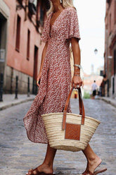 Fashion Street Print Split Joint V Neck Irregular Dresses