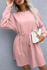 Fashion Casual Split Joint O Neck Waist Skirt Dresses