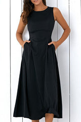 Fashion Casual Solid Split Joint O Neck A Line Dresses