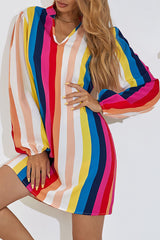 Fashion Street Striped Split Joint V Neck A Line Dresses