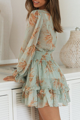 Elegant Floral Flounce Strap Design V Neck A Line Dresses