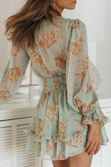 Elegant Floral Flounce Strap Design V Neck A Line Dresses