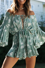 Fashion Casual Floral Split Joint Frenulum Off the Shoulder A Line Dresses