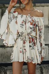 Fashion Casual Floral Split Joint Frenulum Off the Shoulder A Line Dresses