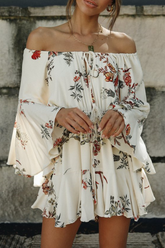 Fashion Casual Floral Split Joint Frenulum Off the Shoulder A Line Dresses