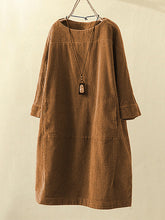 Solid Color Split-Joint Mini Dress Corduroy Dress