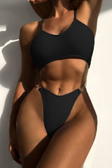 Black Chain Accent Strappy One Pc Bikini Areous