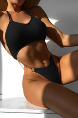 Black Chain Accent Strappy One Pc Bikini Areous