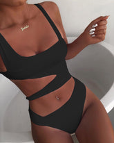 Black Cut Out Swimsuit Areous