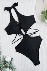 Black Double Layer Crossover One Piece Swimsuit Areous