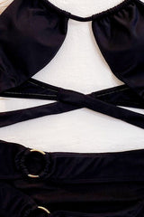 Black Double O-Ring Hollow Out 2 Pc Swimsuit Areous