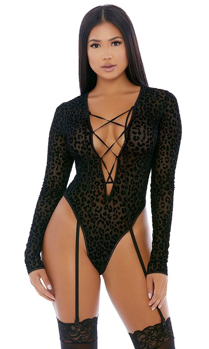 Black Feline Lustful Long Sleeve Teddy Areous