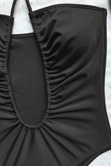 Black Halter Cut Out Ruched Monokini Areous