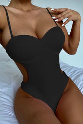 Black Hollow Out Strap One Piece Swimsuit Areous