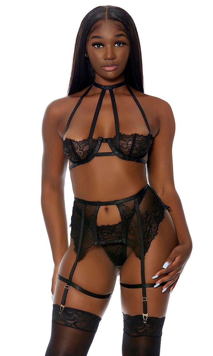 Black In Full Bloom Lingerie Set Areous