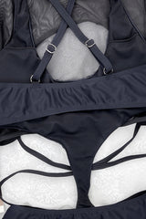 Black Long Sleeve Mesh Patchwork Hollow Out Monokini Areous