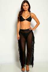 Black Mesh Ruffled Three Piece Swimsuit Areous