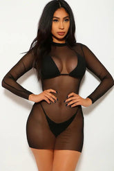 Black Mesh Three Piece Swimsuit Set Areous