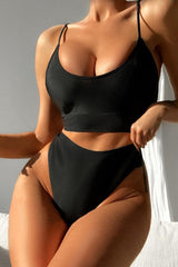 Black Padded Cheeky Two Piece Swimsuit Areous