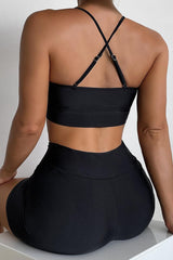 Black Sleeveless High Waist Two Piece Swimsuit Areous