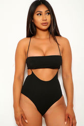 Black Strapless High Waist Two Piece Swimsuit Areous