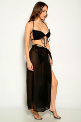 Black Strappy Mesh Three Piece Swimsuit Areous