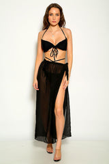 Black Strappy Mesh Three Piece Swimsuit Areous
