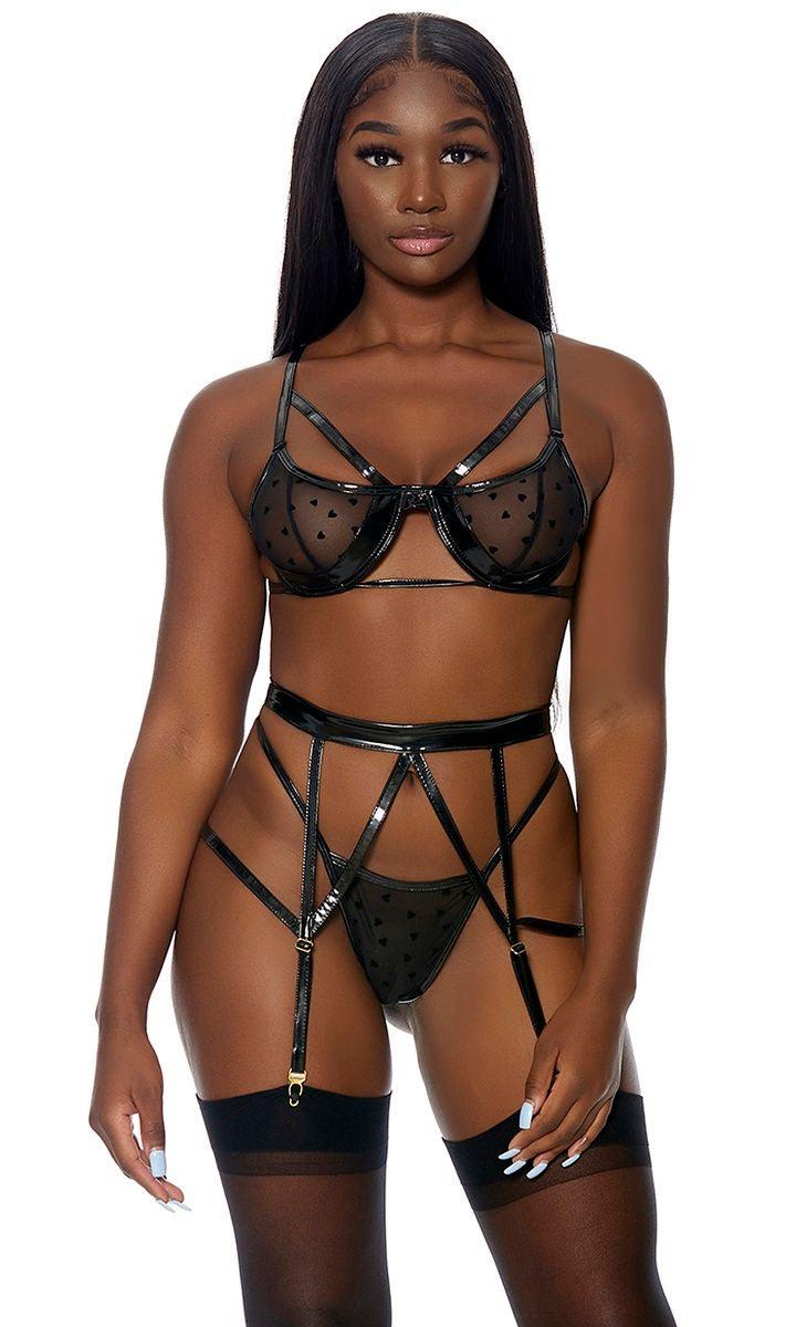 Black Take To Heart Lingerie Set Areous