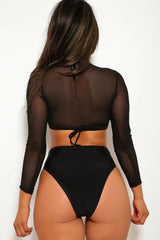 Black Three Piece Mesh Triangle Bold Swimsuit Areous