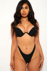 Black V-Wire Padded Two Piece Swimsuit Areous