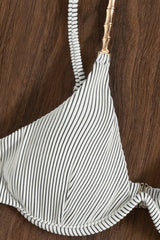 Black White Rib Chain Linked Lace Up Underwire Bikini Swimsuit Areous