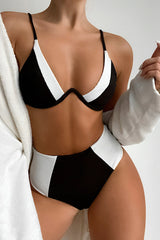 Black White Underwire Bikini Top High Waisted 2 Pc Swimsuit Areous