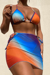 Blue Orange Printed Three Piece Swimsuit Areous