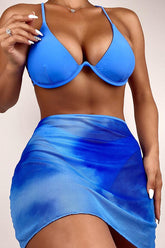Blue U Underwire O-Ring Three Piece Swimsuit Areous