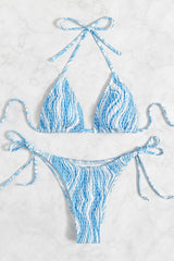 Blue White Geometric Print Two Piece Swimsuit Areous