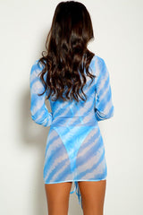 Blue White Printed Three Piece Swimsuit Areous