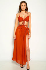 Brown Strappy Mesh Three Piece Swimsuit Areous