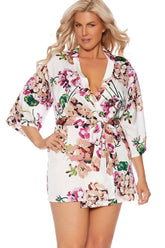 Charmeuse Kimono 3/4 Sleeves Robe With Belt | Plus Size Areous