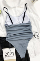 Chic Gray Drawstring One Piece Swimsuit Areous