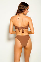 Coffee O-Ring Halter Two Piece Swimsuit Areous