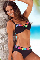 Colorful Border Push Up Bikini Set Areous