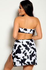 Cow Print Bandeau Three Piece Bikini Coverup Swimsuit Areous