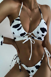 Cow Print Strappy O-Ring Two Piece Swimsuit Areous