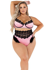 Embroidered & Satin Bralette with Underwire Support & High-Waisted Shorts with Faux Fur Trim Areous